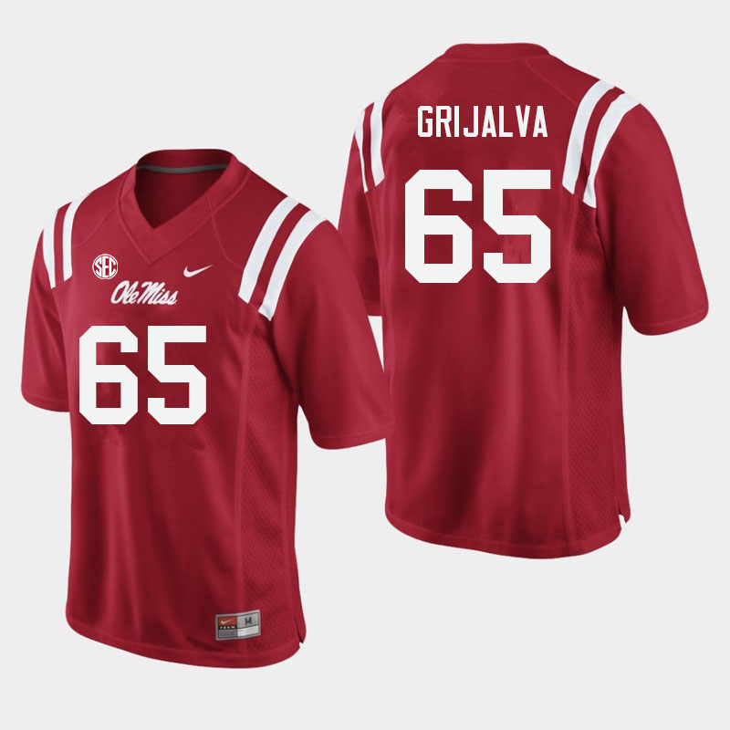 Men #65 Alec Grijalva Ole Miss Rebels College Football Jerseys Sale-Red